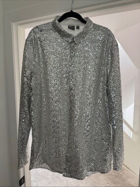 ASOS Silver Sequin Dress Shirt
